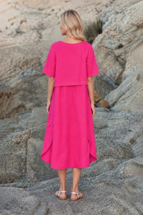 Kokomarina Noba Dress Fuschia relaxed layered midi dress