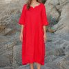 Kokomarina Sabana Dress Coral relaxed midi dress with notched round neckline