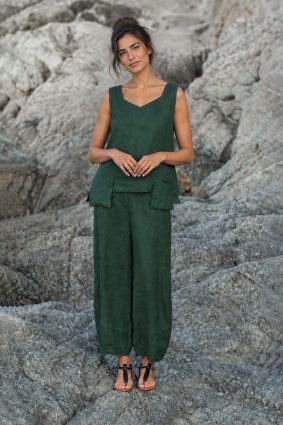 Kokomarina Yuka Short Pant Khaki relaxed wide-leg cropped trousers