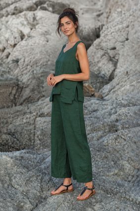 Kokomarina Yuka Short Pant Khaki relaxed wide-leg cropped trousers