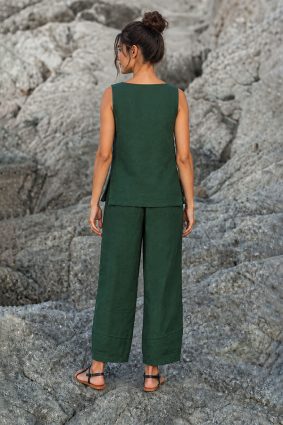 Kokomarina Yuka Short Pant Khaki relaxed wide-leg cropped trousers