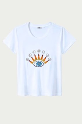 Me369 Sia T-Shirt Sunshine featuring radiant sun and evil eye graphic print
