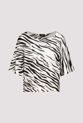 Monari tiger print knit sweater in coffee and cream tones with relaxed silhouette and round neckline