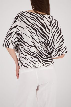 Monari tiger print knit sweater in coffee and cream tones with relaxed silhouette and round neckline