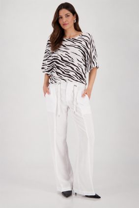 Monari tiger print knit sweater in coffee and cream tones with relaxed silhouette and round neckline
