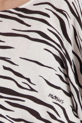 Monari tiger print knit sweater in coffee and cream tones with relaxed silhouette and round neckline