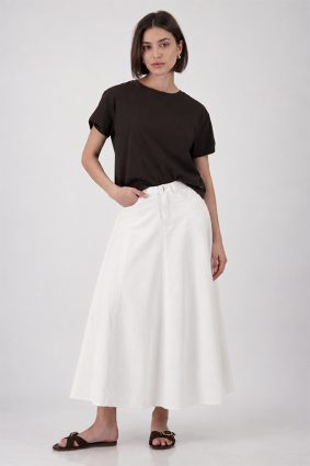 Monari basic coffee colored top featuring delicate sparkling jewelry detailing on the short sleeve cuffs