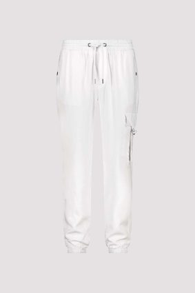 Monari relaxed-fit cream lyocell blend pants with elasticated drawstring waist and ankle cuffs