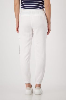 Monari relaxed-fit cream lyocell blend pants with elasticated drawstring waist and ankle cuffs
