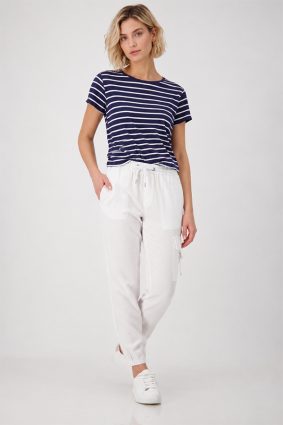 Monari relaxed-fit cream lyocell blend pants with elasticated drawstring waist and ankle cuffs