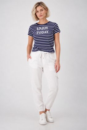 Monari relaxed-fit cream lyocell blend pants with elasticated drawstring waist and ankle cuffs