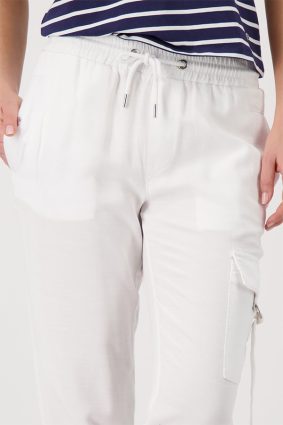 Monari relaxed-fit cream lyocell blend pants with elasticated drawstring waist and ankle cuffs