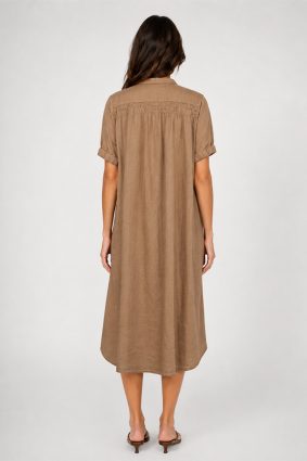 Mos Mosh Arleth SS Linen Dress PTF Oak in breathable neutral linen