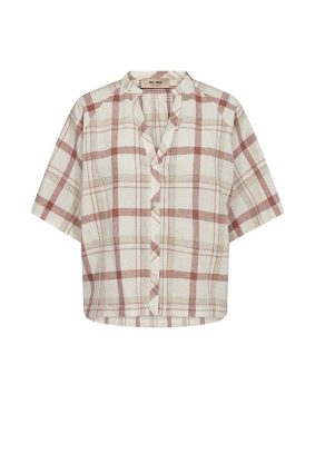 Mos Mosh check button-up shirt in neutral cowhide tone