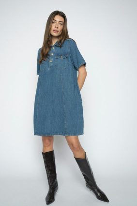 Mos Mosh mid blue cotton denim shirt dress