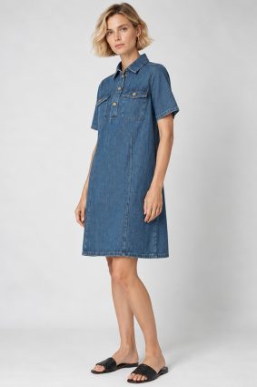 Mos Mosh mid blue cotton denim shirt dress