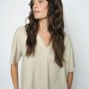 Mos Mosh clay linen blend short-sleeve summer blouse