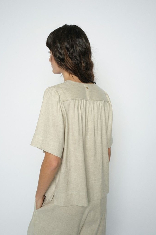Mos Mosh clay linen blend short-sleeve summer blouse