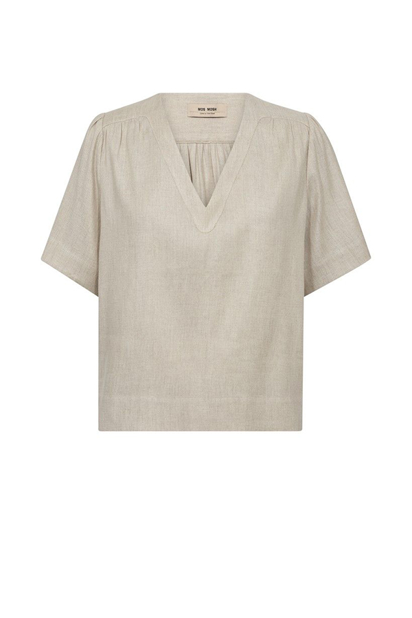 Mos Mosh clay linen blend short-sleeve summer blouse