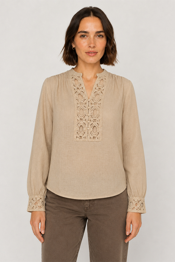 Mos Mosh Evanda LS Blouse Twill with broderie anglaise detailing