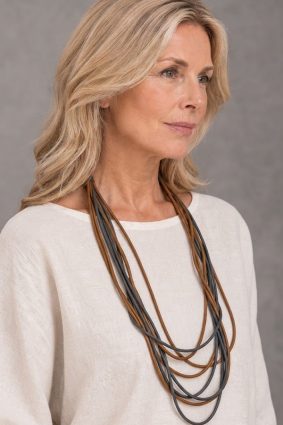 Neo grey and tan contemporary neoprene statement necklace