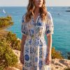 The Dreamer Label Adella Sicily Ankle Dress in blue and yellow print