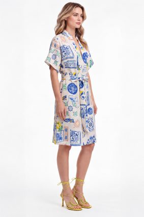 The Dreamer Label Francine Sicily Dress in blue, green and yellow print on ivory