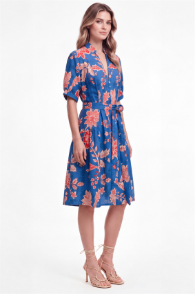 The Dreamer Label Tilda Valencia Dress in vibrant blue with coral floral print