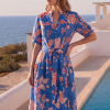 The Dreamer Label Tilda Valencia Dress in vibrant blue with coral floral print