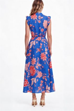 The Dreamer Label Victoria Valencia Maxi Dress in vibrant blue with coral floral print