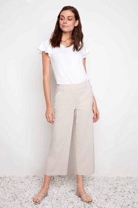 UP! Pants Linen Effect Techno Wide Leg Cropped Pant in Natural Linen