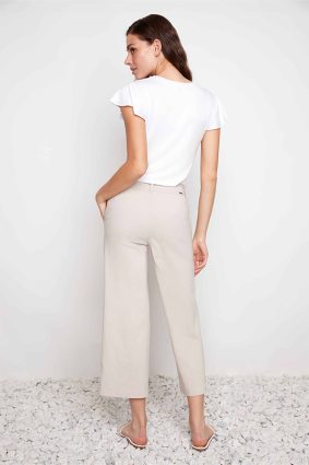 UP! Pants Linen Effect Techno Wide Leg Cropped Pant in Natural Linen
