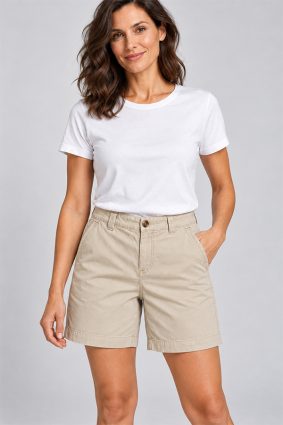 White Stuff Heidi light neutral cotton blend chino shorts