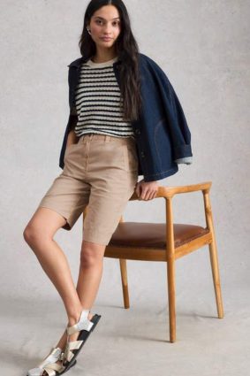 White Stuff Heidi light neutral cotton blend chino shorts