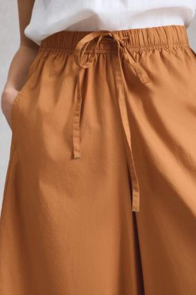 White Stuff Lauryn mid tan cotton poplin cropped wide leg trousers