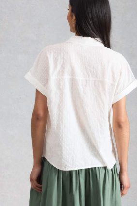 White Stuff Orla textured cotton button through shirt in brilliant white