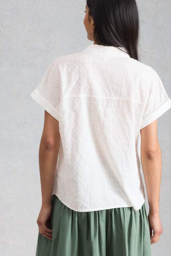 White Stuff Orla textured cotton button through shirt in brilliant white