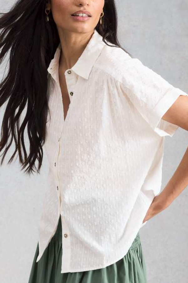 White Stuff Orla textured cotton button through shirt in brilliant white