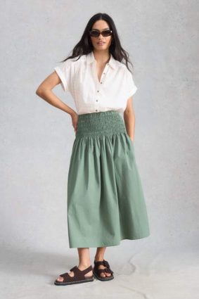 White Stuff Orla textured cotton button through shirt in brilliant white