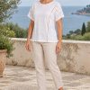 White Stuff Penelope textured cotton tee with embroidered details in brilliant white