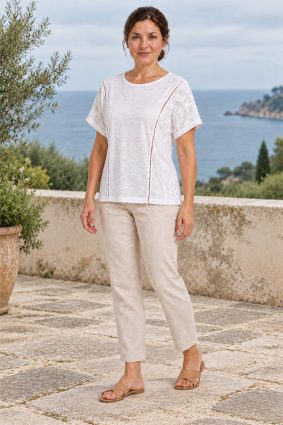 White Stuff Penelope textured cotton tee with embroidered details in brilliant white