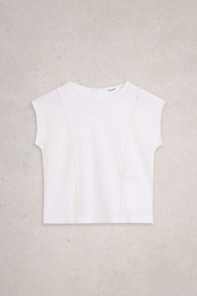 White Stuff Penelope textured cotton tee with embroidered details in brilliant white