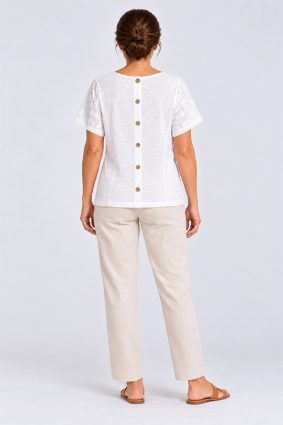 White Stuff Penelope textured cotton tee with embroidered details in brilliant white