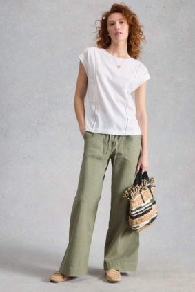 White Stuff Penelope textured cotton tee with embroidered details in brilliant white